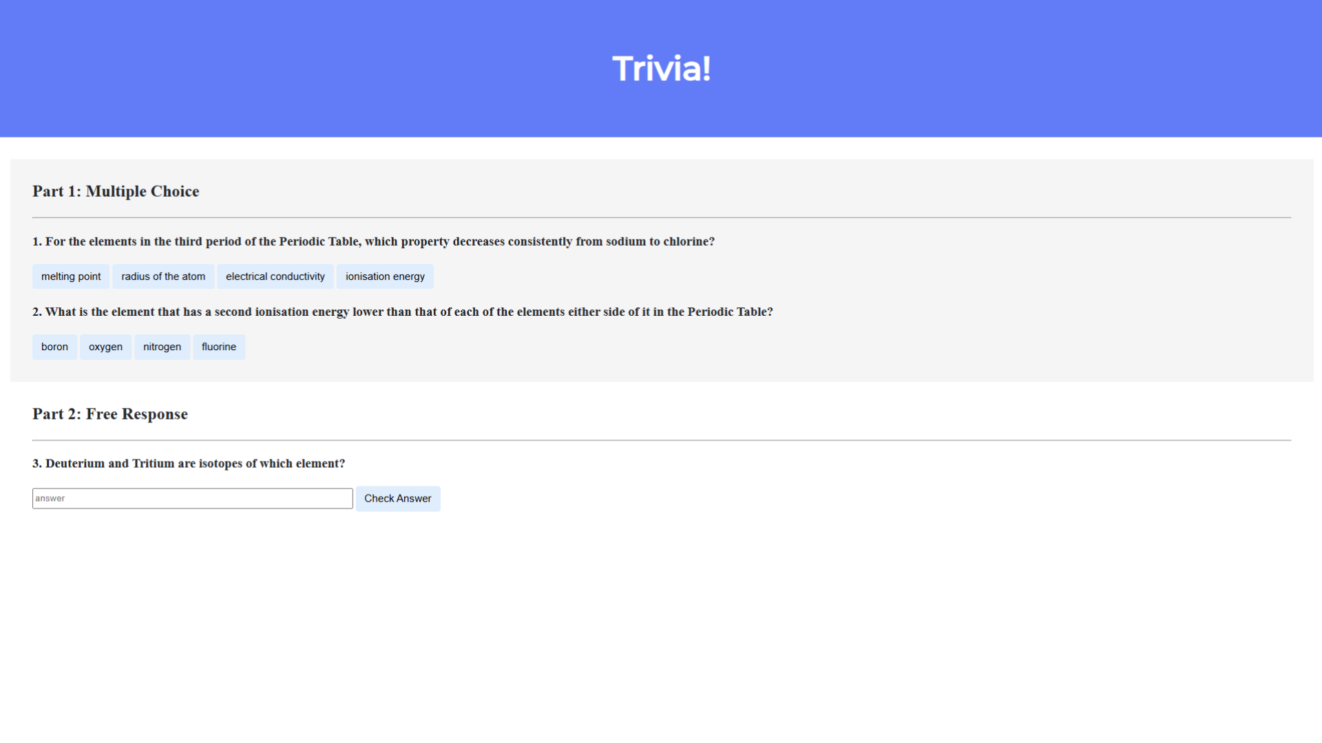 Trivia screenshot